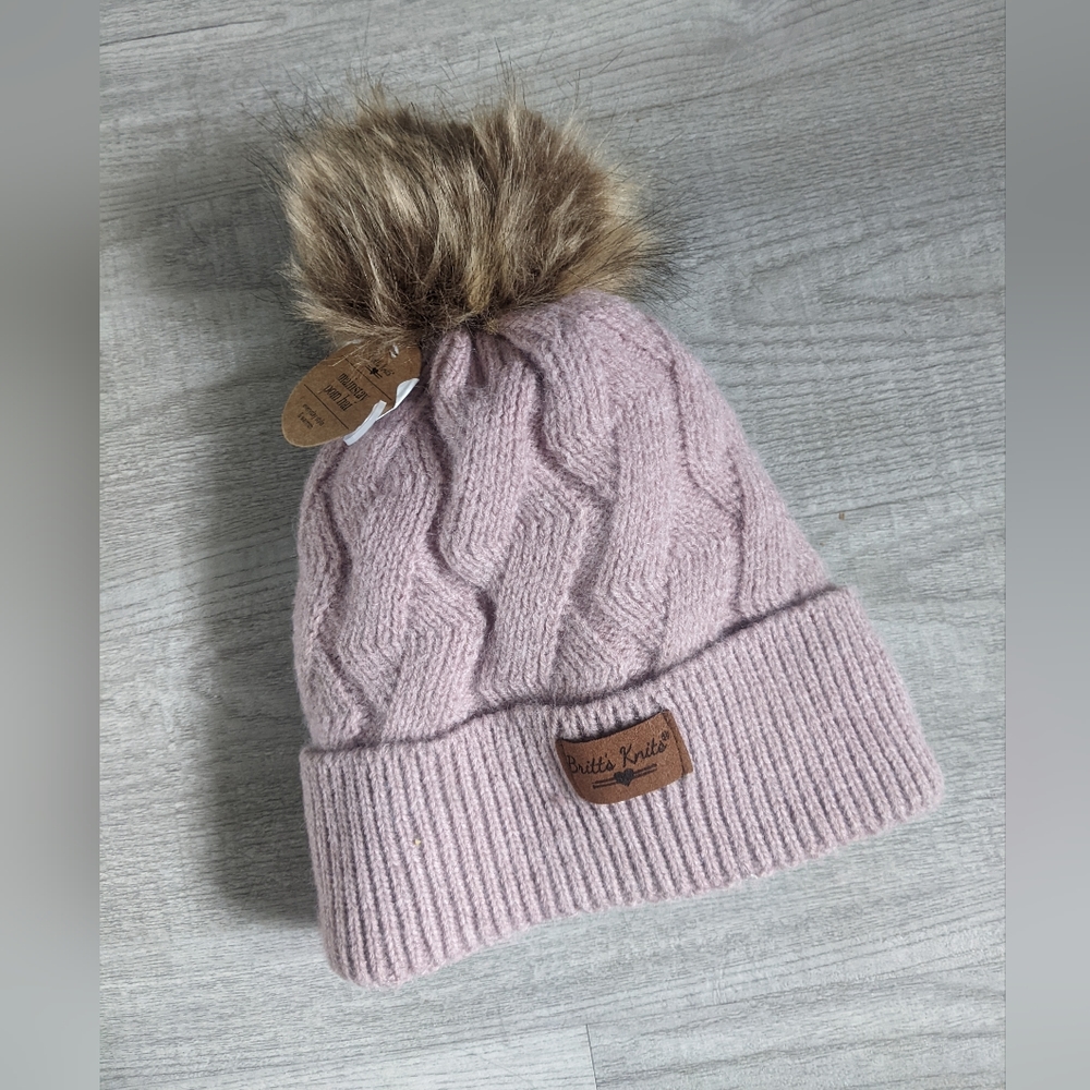 Britt's Knits Womens Stylish Warm Knit Mainstay Plush-Lined Pom Pom Cold Weather